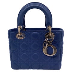 Christian Dior Medium Lady Dior Blue Cannage Leather Chain Bag GHW Italy
