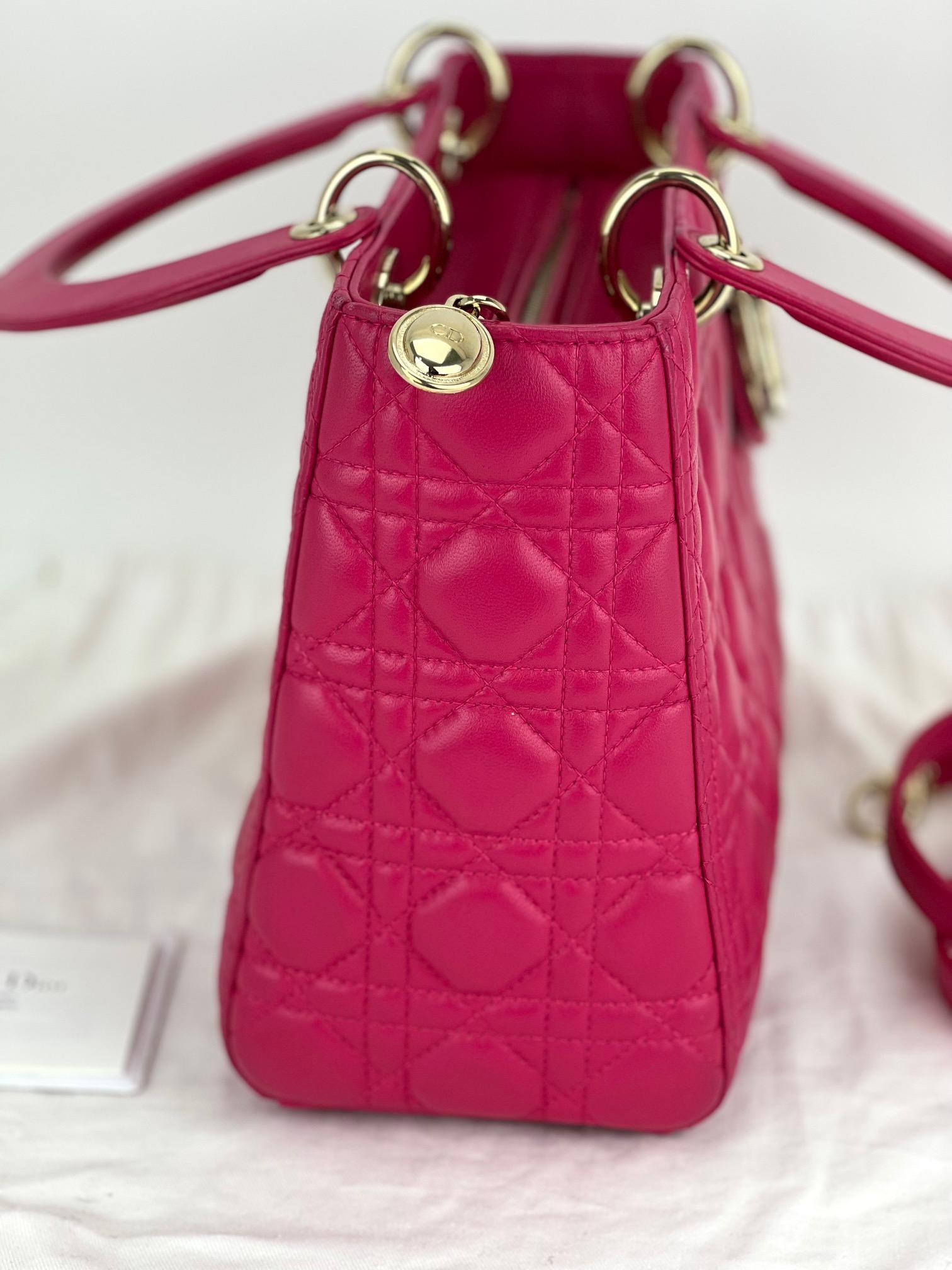Christian Dior Medium Lady Dior Pink Cannage Quilt Lambskin Shoulder Handbag  3