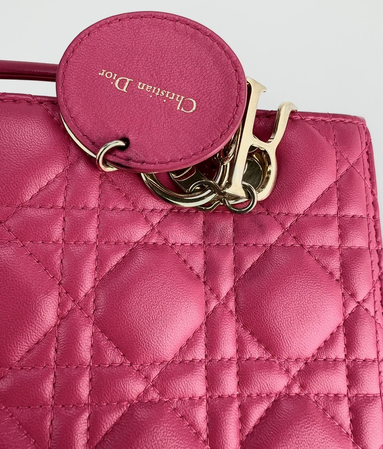Christian Dior Medium Lady Dior Pink Cannage Quilt Lambskin Shoulder Handbag  7