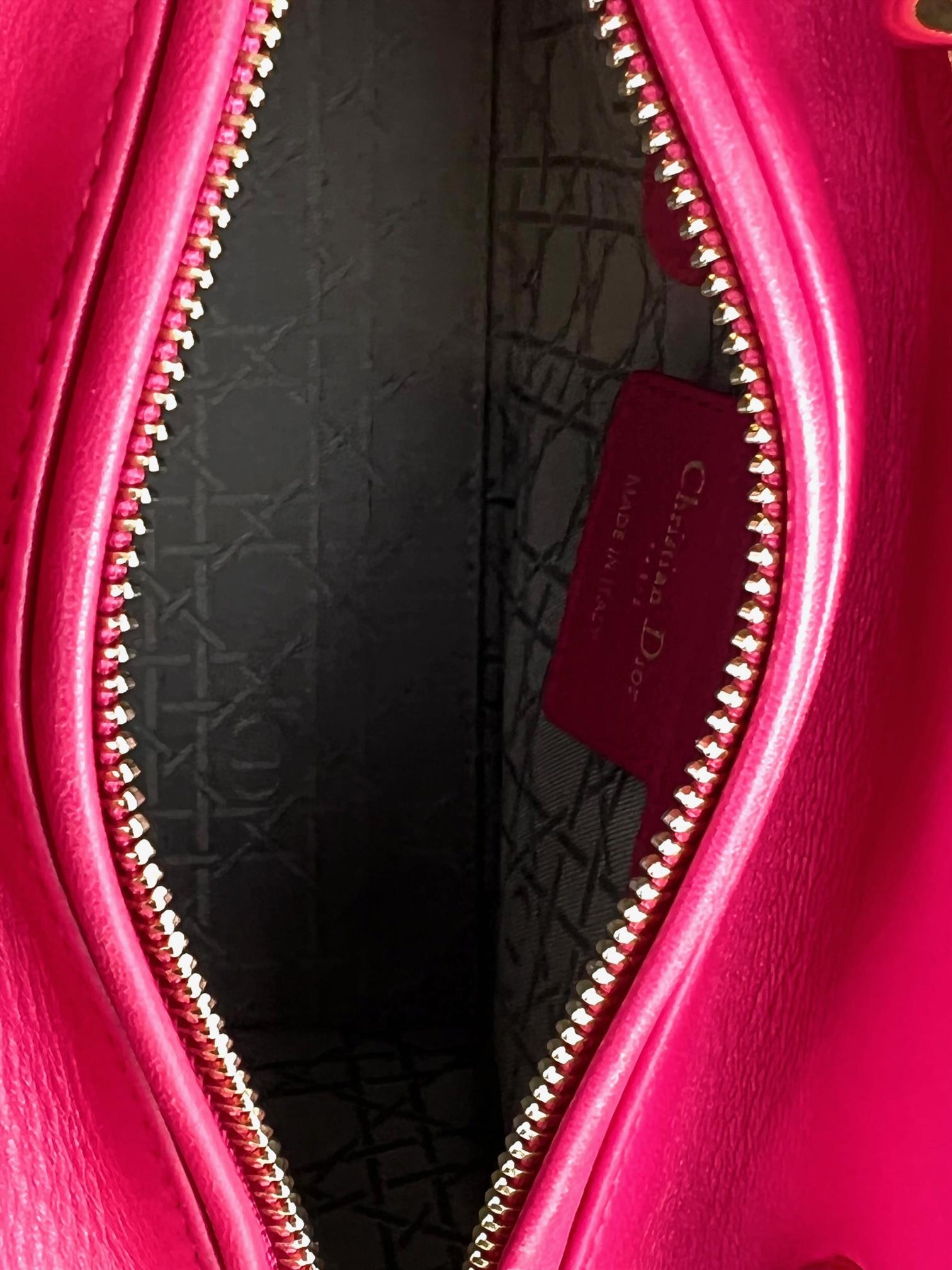 Women's Christian Dior Medium Lady Dior Pink Cannage Quilt Lambskin Shoulder Handbag 