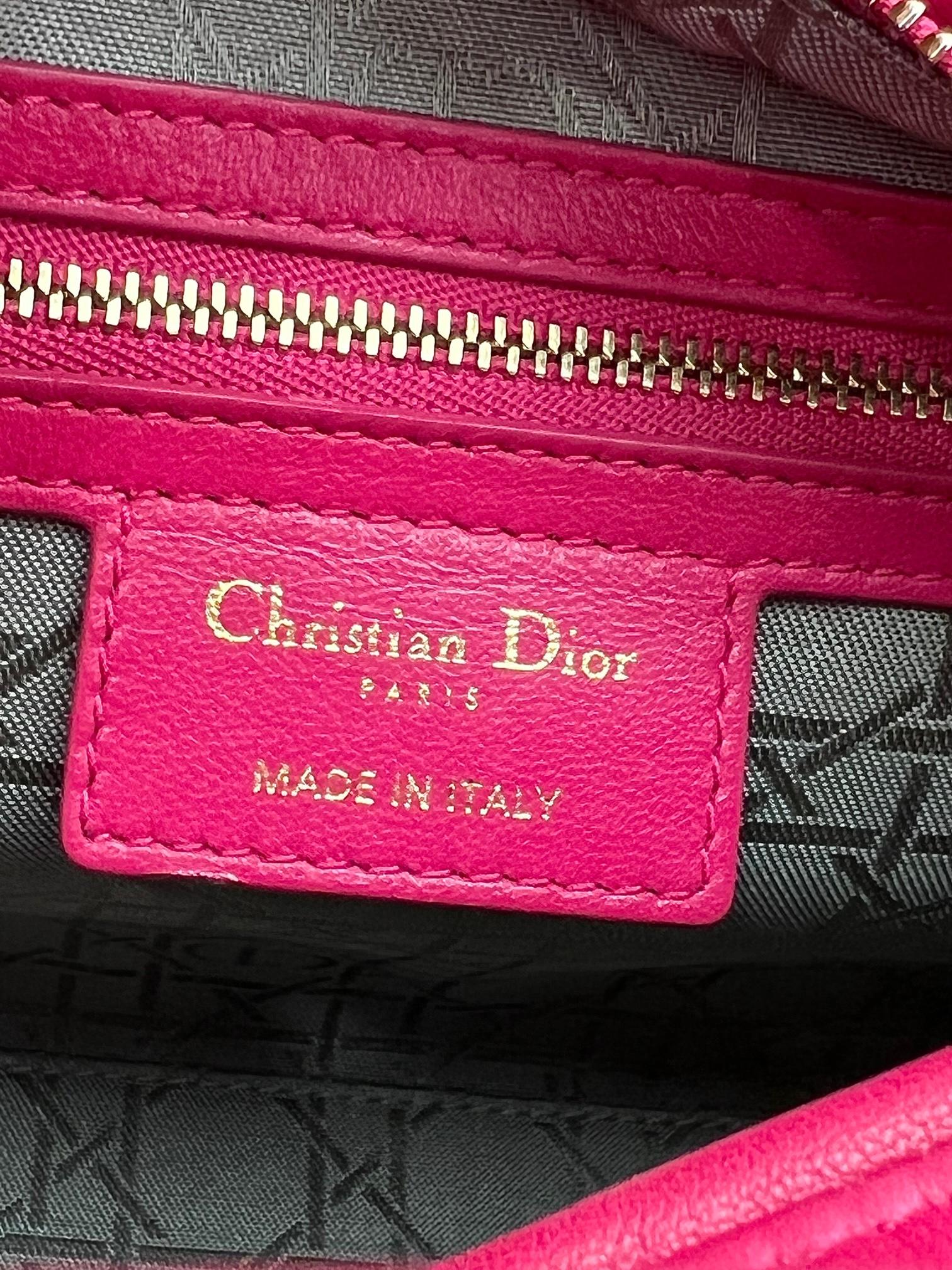 Christian Dior Medium Lady Dior Pink Cannage Quilt Lambskin Shoulder Handbag  2