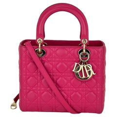 Christian Dior Medium Lady Dior Pink Cannage Quilt Lambskin Shoulder Handbag 