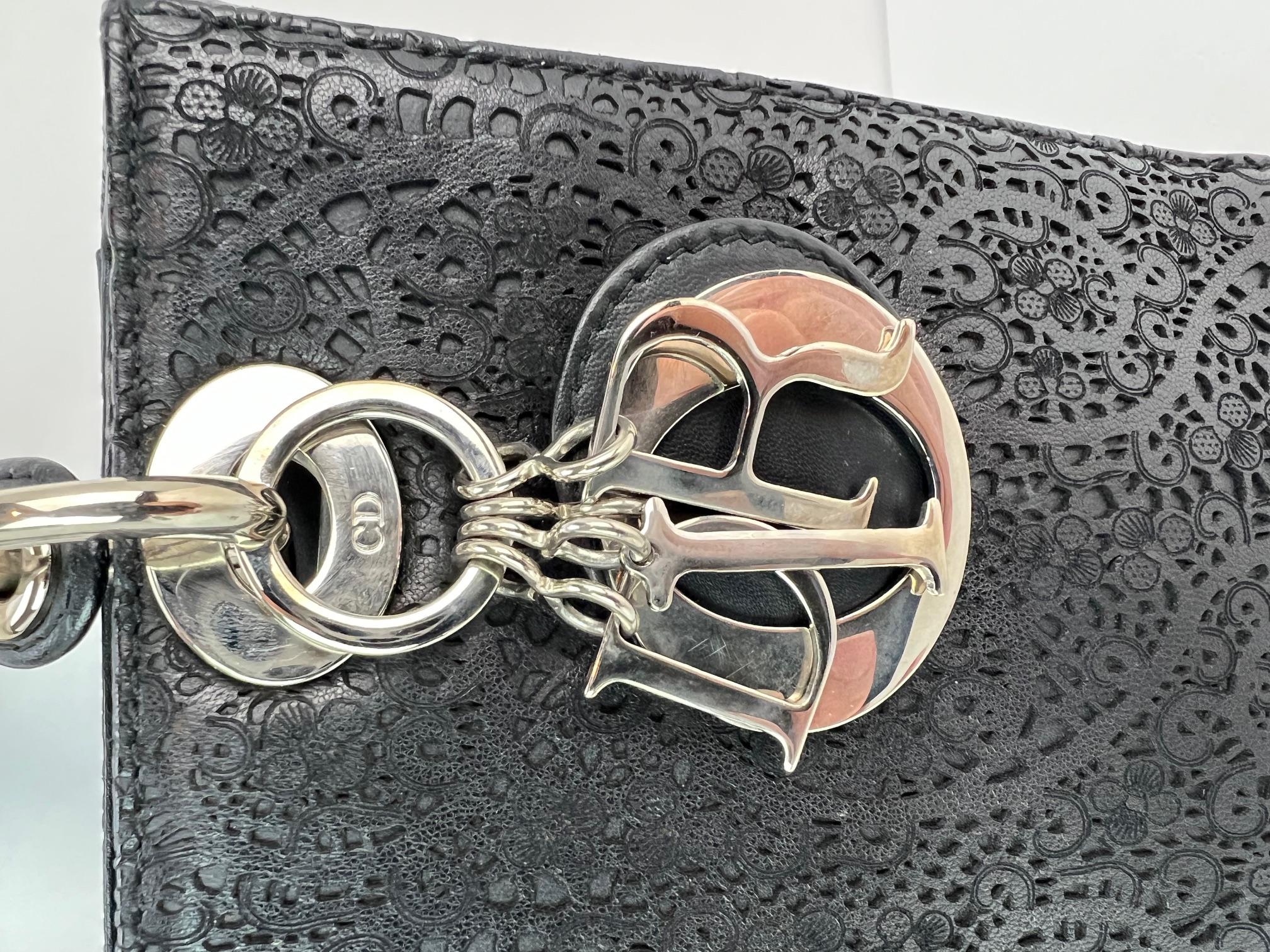 Christian Dior Medium Lady Laced Black Leather Limited Edition Shoulder Bag For Sale 6