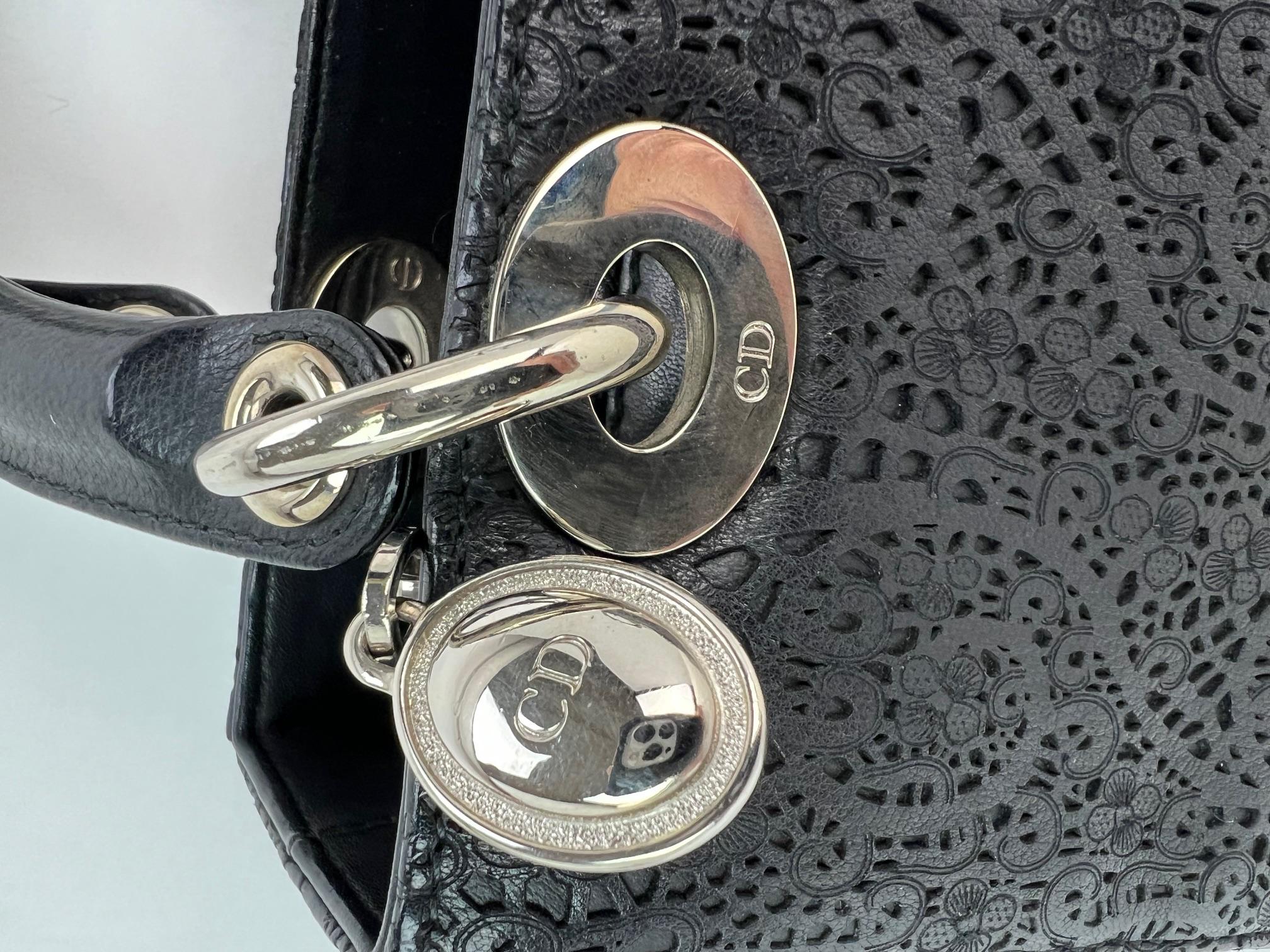 Christian Dior Medium Lady Laced Black Leather Limited Edition Shoulder Bag For Sale 7