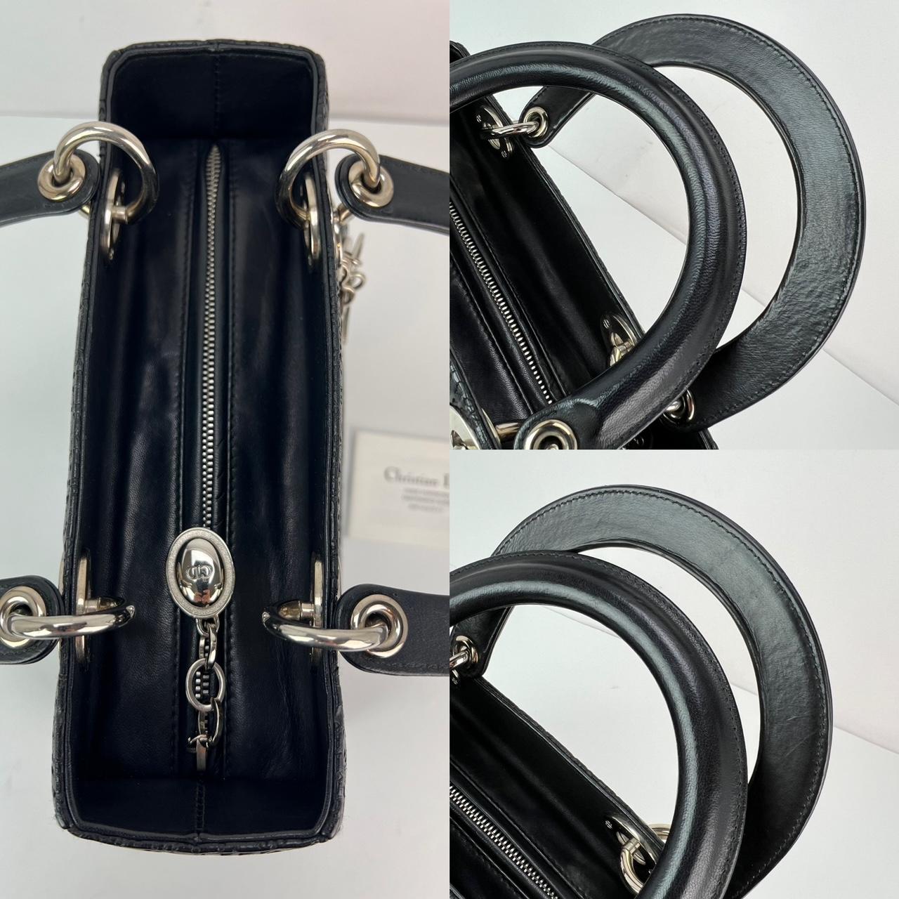 Pre-Owned  100% Authentic
Christian Dior Medium Lady Laced Leather Black Limited Edition Shoulder Bag 
Medium Pink Lady Dior
RATING: A/B...Very Good, well maintained,
shows minor signs of wear
MATERIAL: calfskin leather
EXTERIOR: few faint tiny