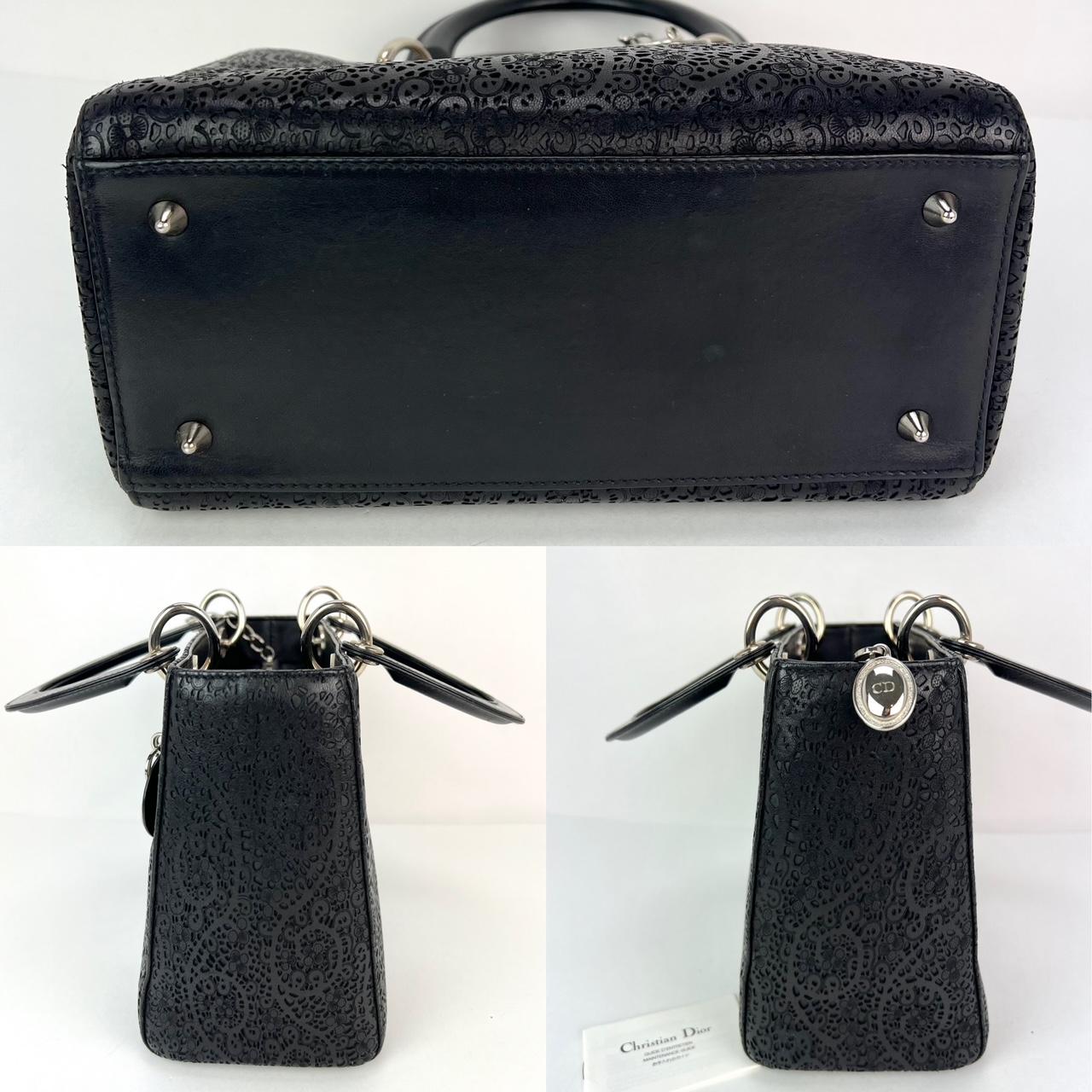 Christian Dior Medium Lady Laced Black Leather Limited Edition Shoulder Bag In Good Condition For Sale In Freehold, NJ