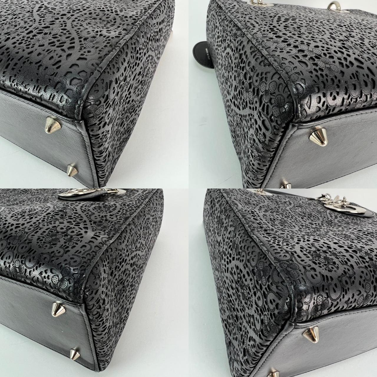 Women's Christian Dior Medium Lady Laced Black Leather Limited Edition Shoulder Bag For Sale