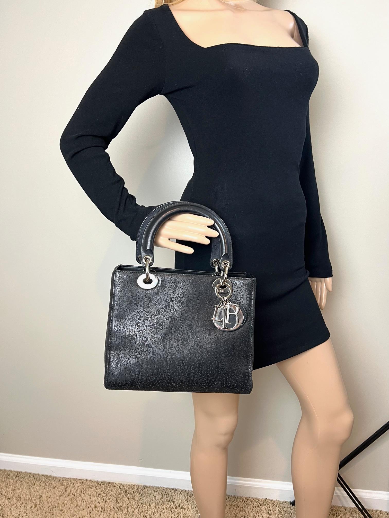 Christian Dior Medium Lady Laced Black Leather Limited Edition Shoulder Bag For Sale 1