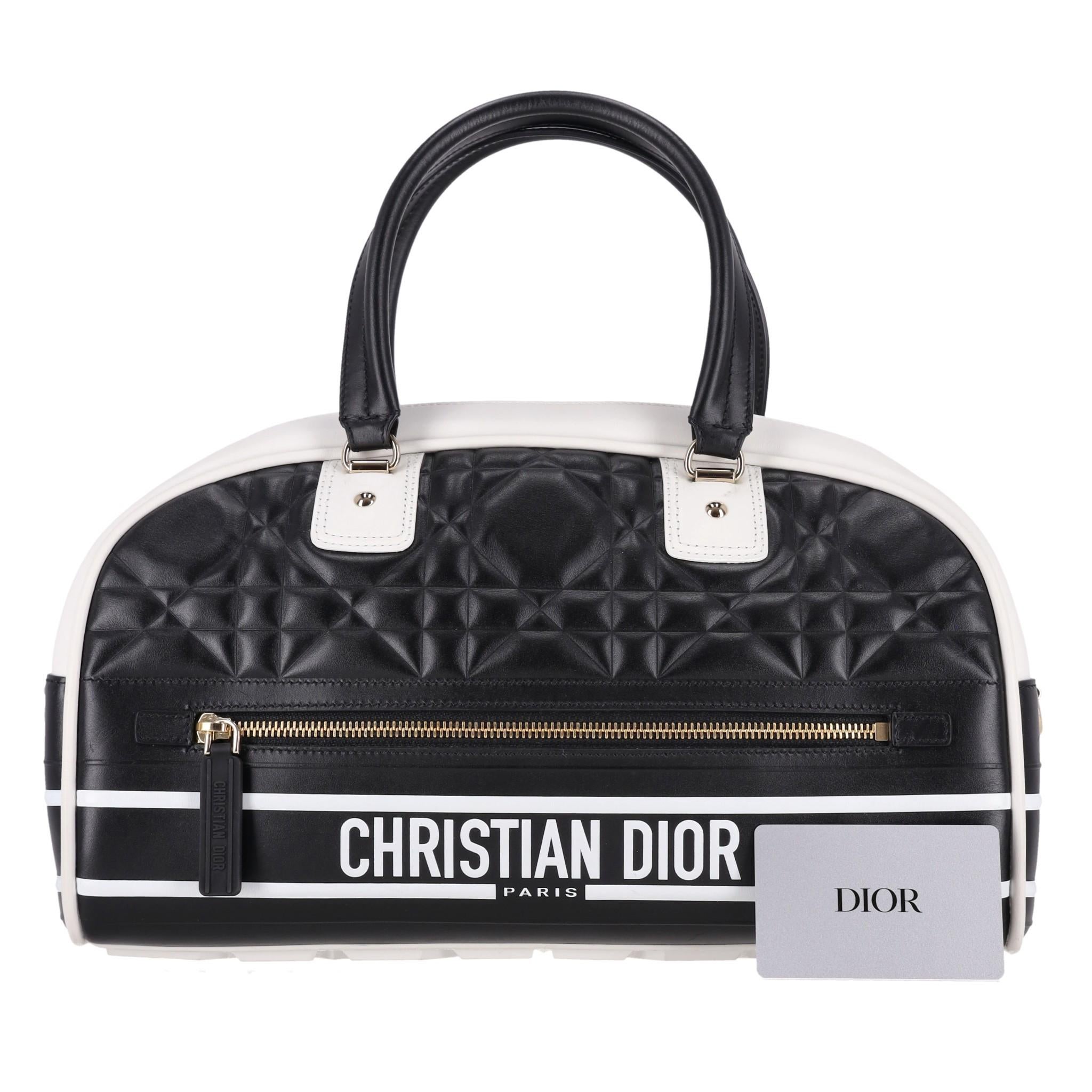 Black Christian Dior Medium Leather Vibe Bowling Bag