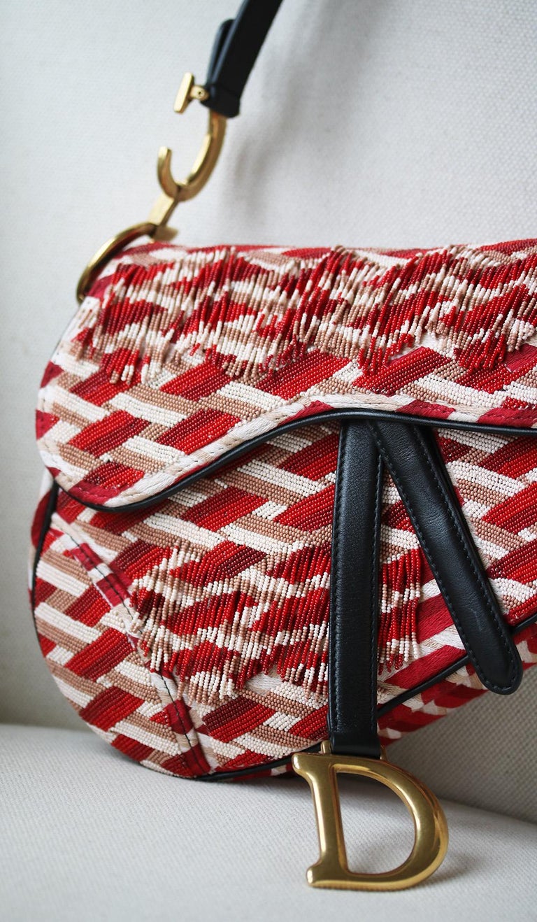 Christian Dior Medium Saddle Bag Embroidered with Beads and Fringes at