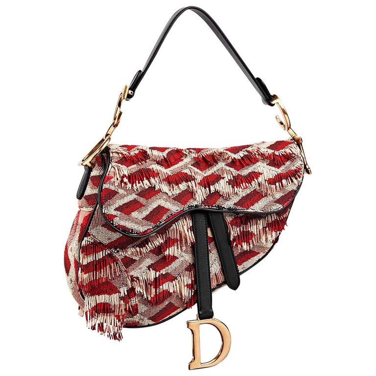 Christian Dior Medium Saddle Bag Embroidered with Beads and Fringes at  1stDibs