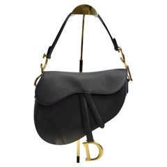 Vintage Christian Dior Medium Saddle Bag in Black Calfskin