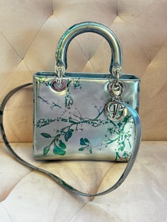 Christian Dior Medium sized Lady Dior Bag in Metallic silver with floral design