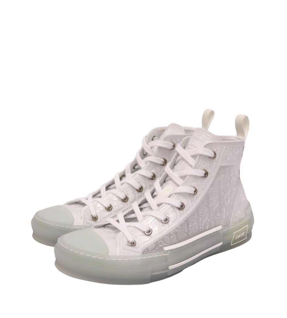 Christian Dior Men's Oblique B23 Sneakers, Features round toe shape, high top and lace up style.

Material: PVC
Size: EU 42
Overall Condition: Excellent
Interior Condition: Like New
Exterior Condition: Like New
*Includes original box