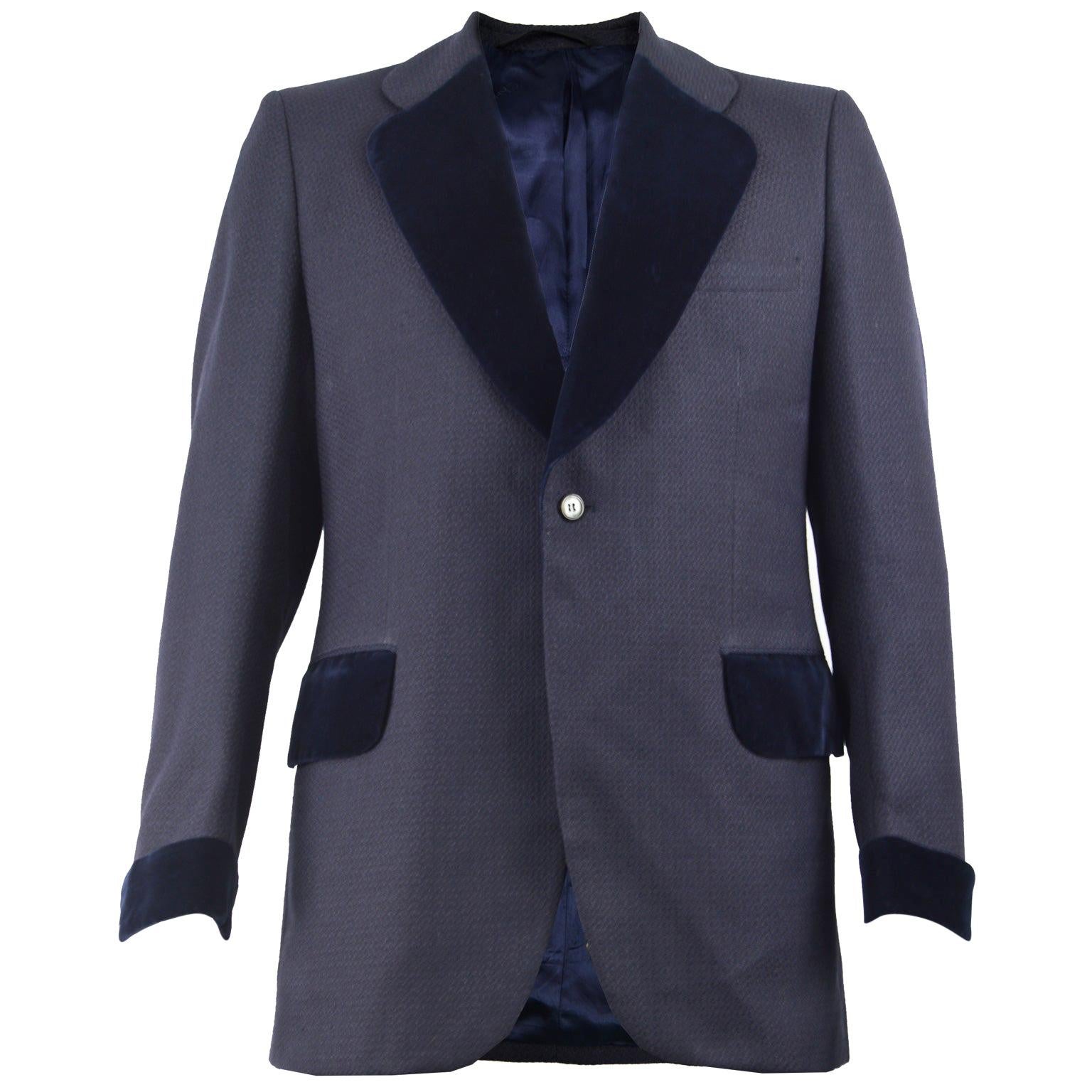 Christian Dior Men's Vintage Dark Blue Wool Jacquard and Velvet Dinner