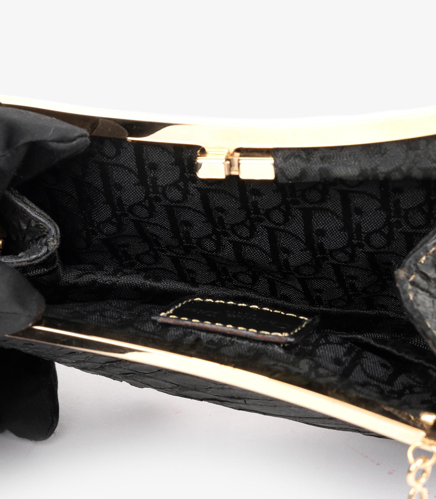 Christian Dior Metallic Black Snakeskin Leather Vintage Mini Saddle Bag en vente 5