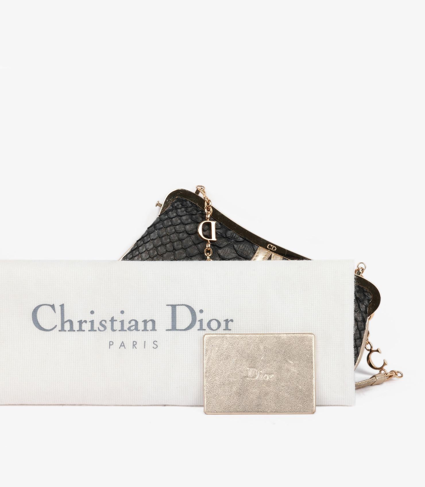 Christian Dior Metallic Black Snakeskin Leather Vintage Mini Saddle Bag en vente 6