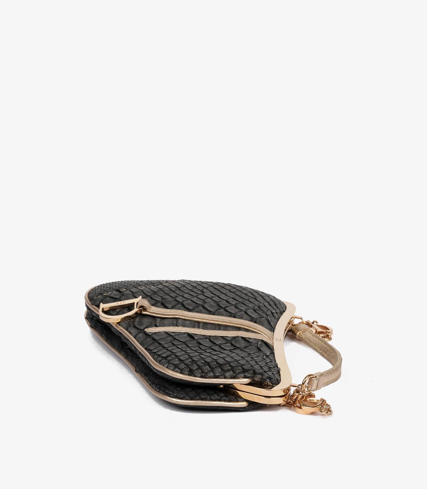 Christian Dior Metallic Black Snakeskin Leather Vintage Mini Saddle Bag Excellent état - En vente à Bishop's Stortford, Hertfordshire