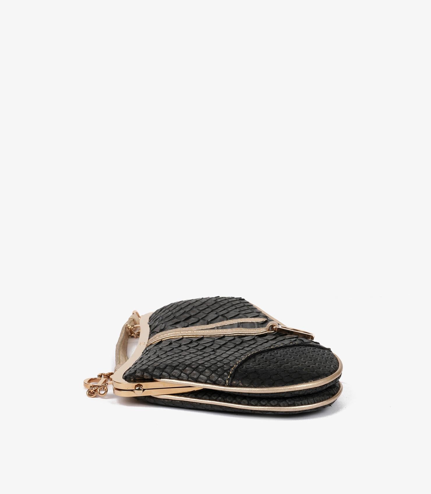 Christian Dior Metallic Black Snakeskin Leather Vintage Mini Saddle Bag Unisexe en vente