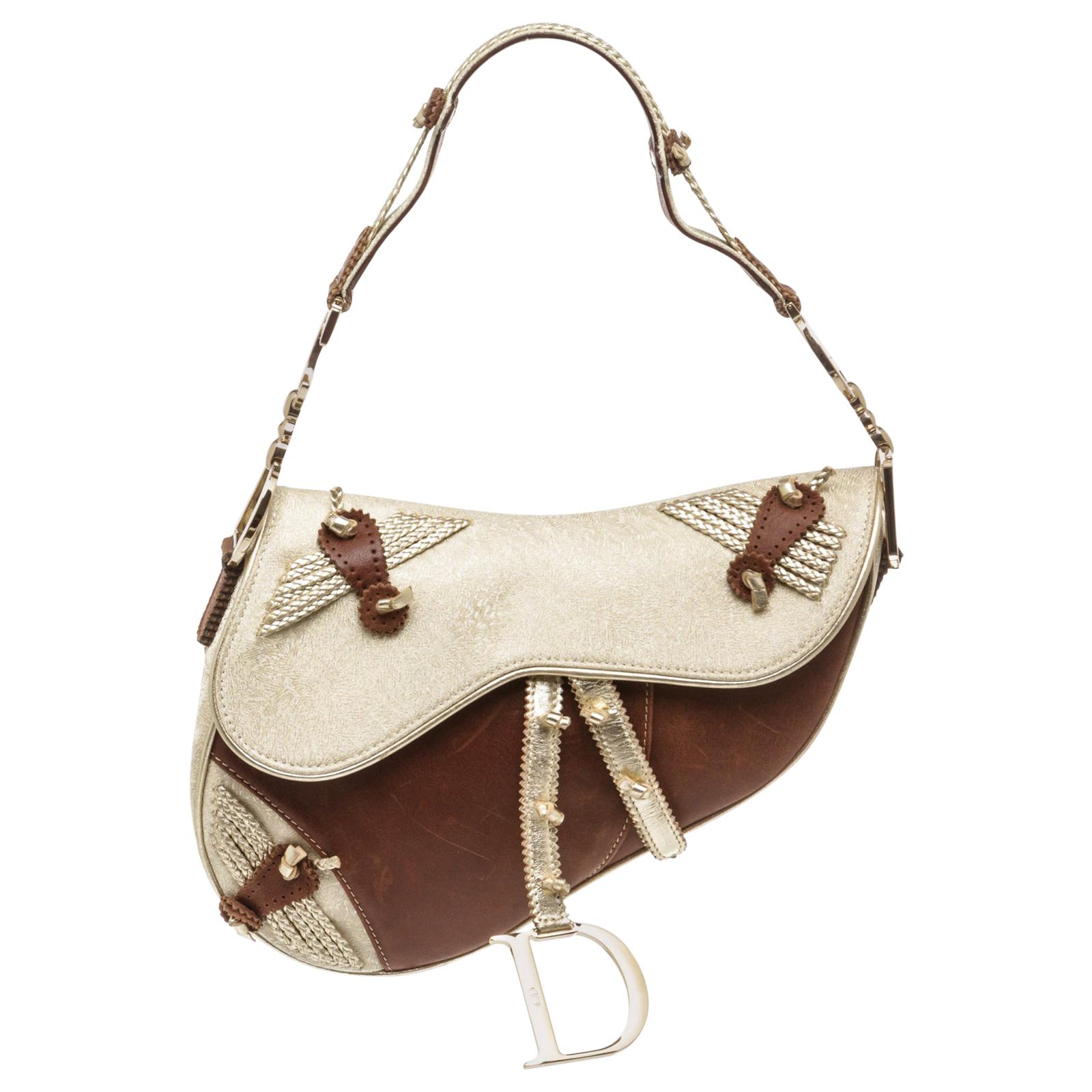 Dior - Saddle Bag with Strap Brown Lambskin with A Patina Finish - Women