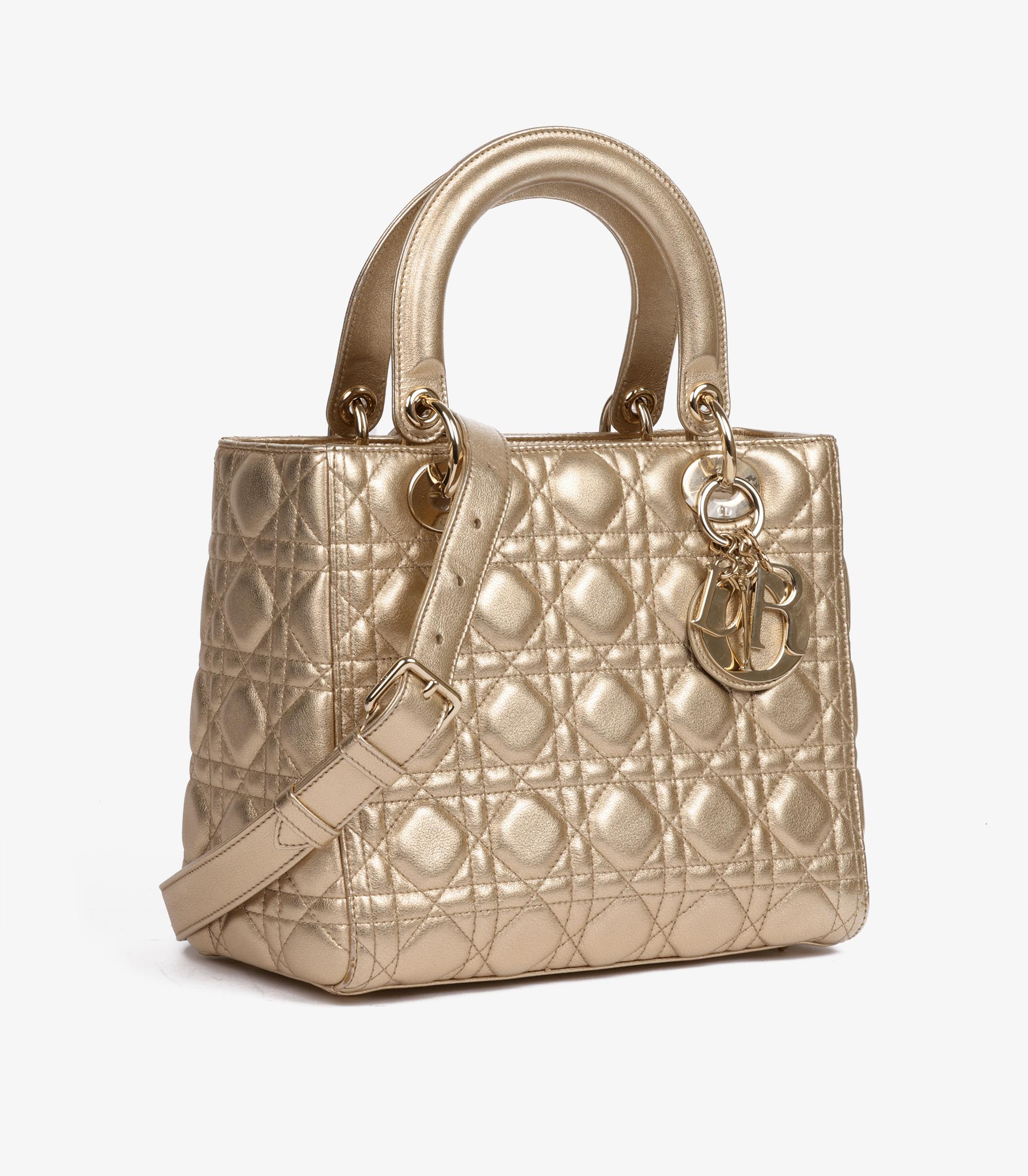 Christian Dior Metallic Gold Cannage Gestepptes Lammfell Medium Lady Dior im Zustand „Hervorragend“ im Angebot in Bishop's Stortford, Hertfordshire