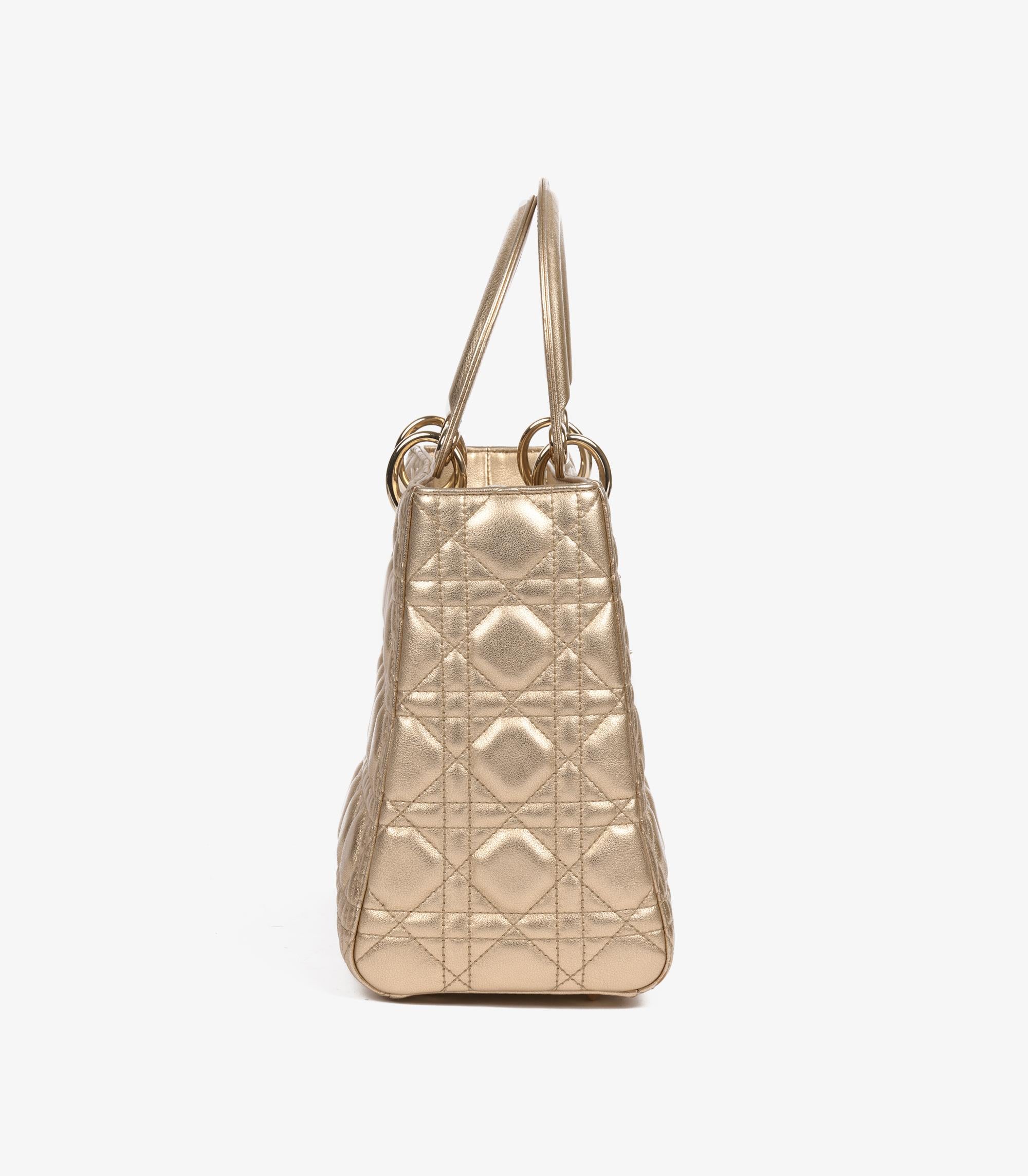 Christian Dior Metallic Gold Cannage Gestepptes Lammfell Medium Lady Dior für Damen oder Herren im Angebot