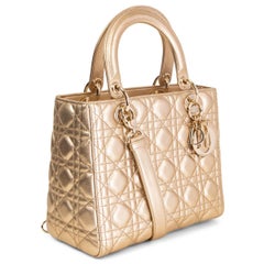 CHRISTIAN DIOR metallic gold leather LADY DIOR MEDIUM Tote Bag