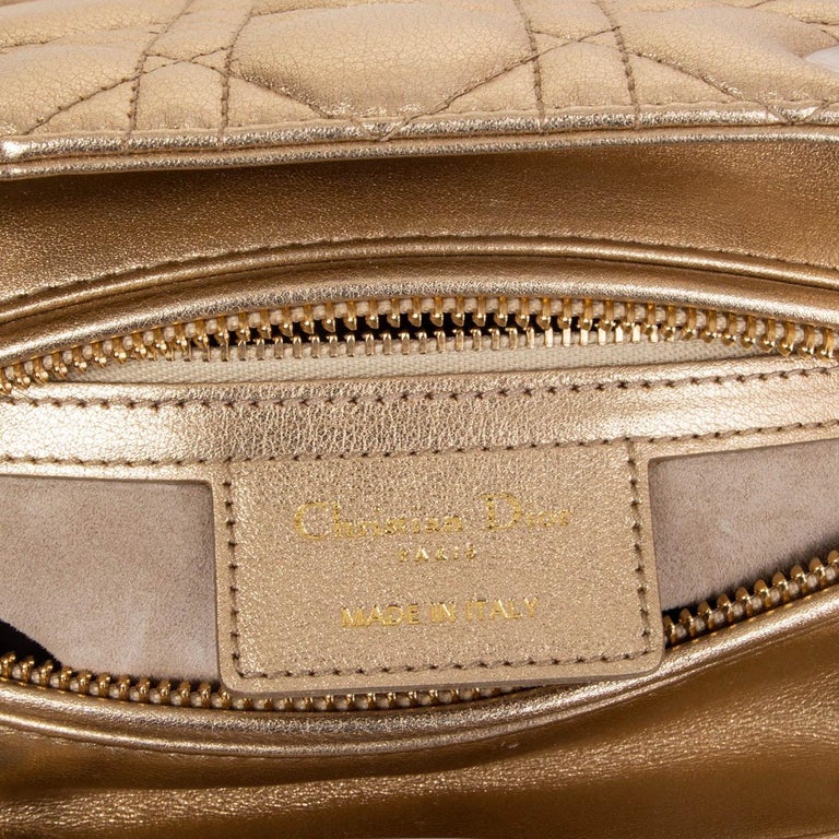 CHRISTIAN DIOR metallic gold leather LADY DIOR MEDIUM Tote Bag at