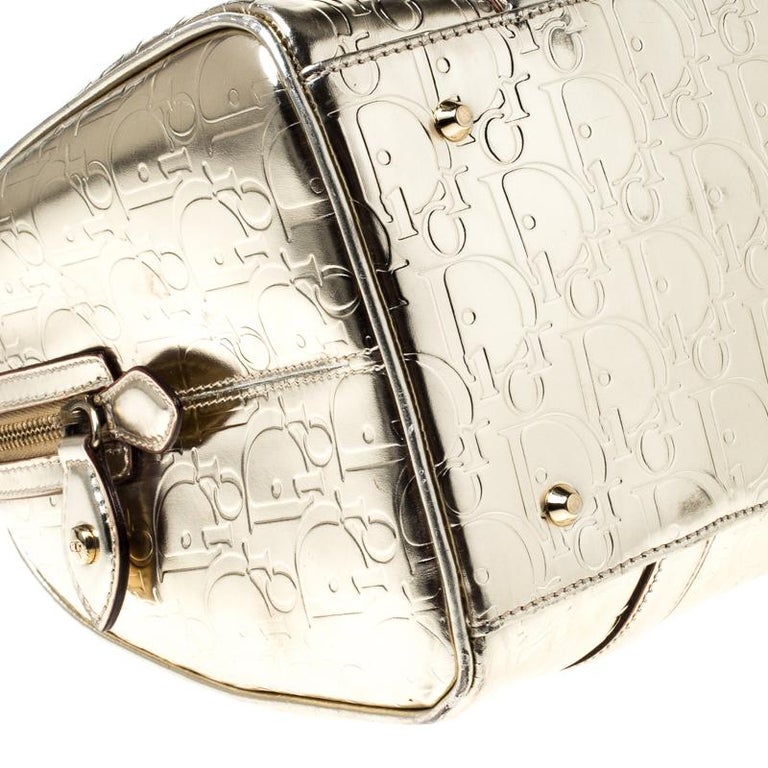Christian Dior Metallic Gold Oblique Monogram Leather Boston Bag For Sale at 1stdibs