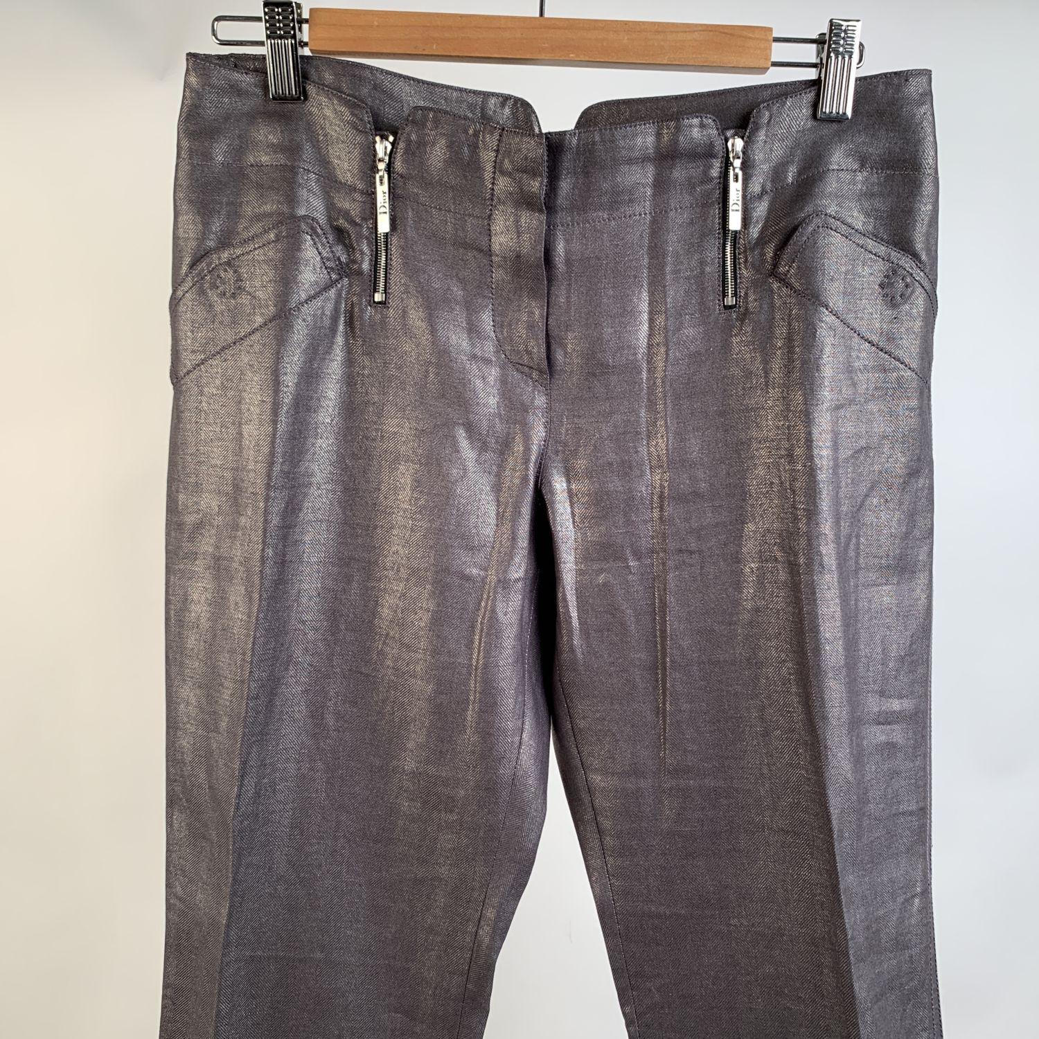 Christian Dior Metallic Gray Linen Cropped Pants Trousers Size 44 IT In Excellent Condition In Rome, Rome