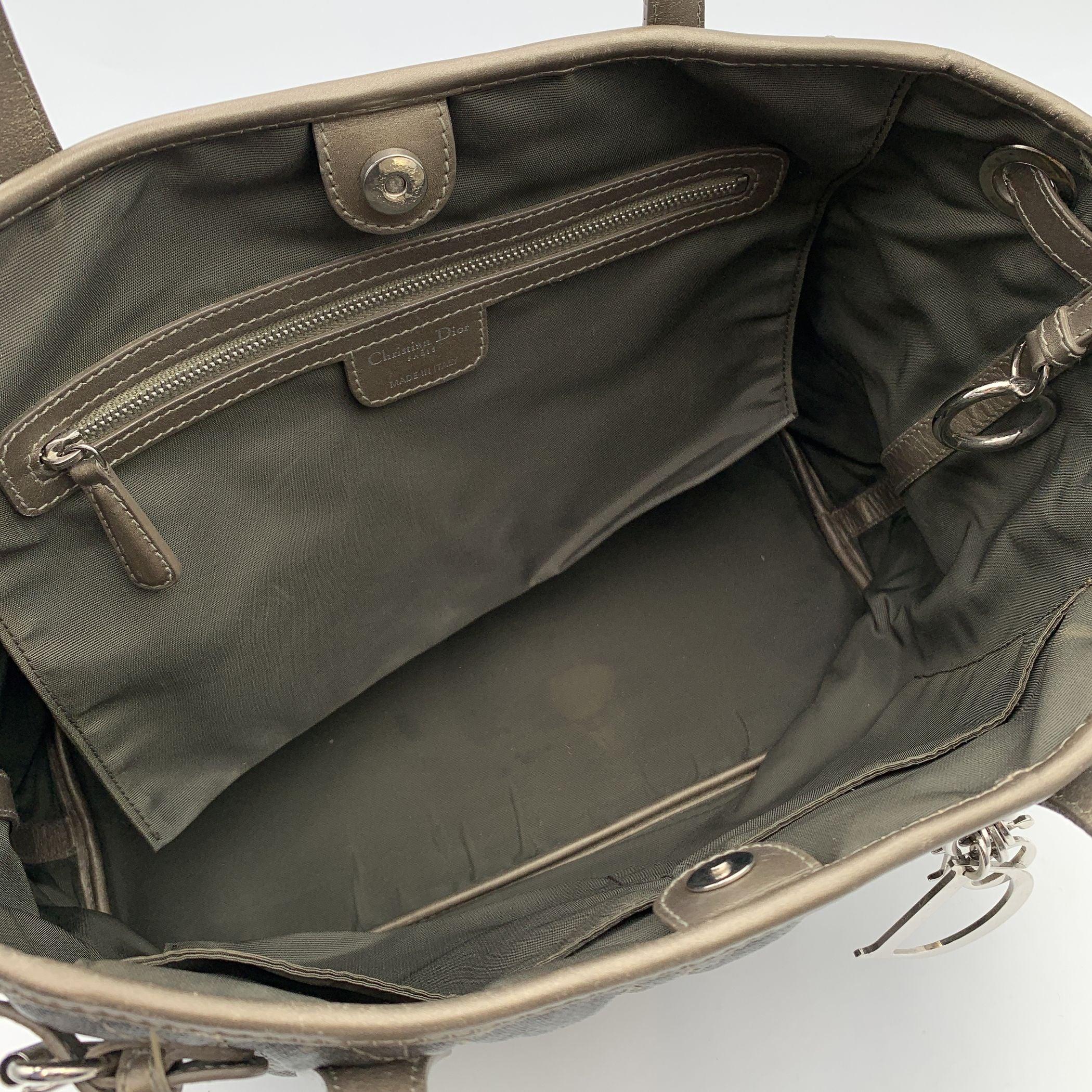 Christian Dior Gris métallisé Cannage Canvas Panarea Tote Bag en vente 2