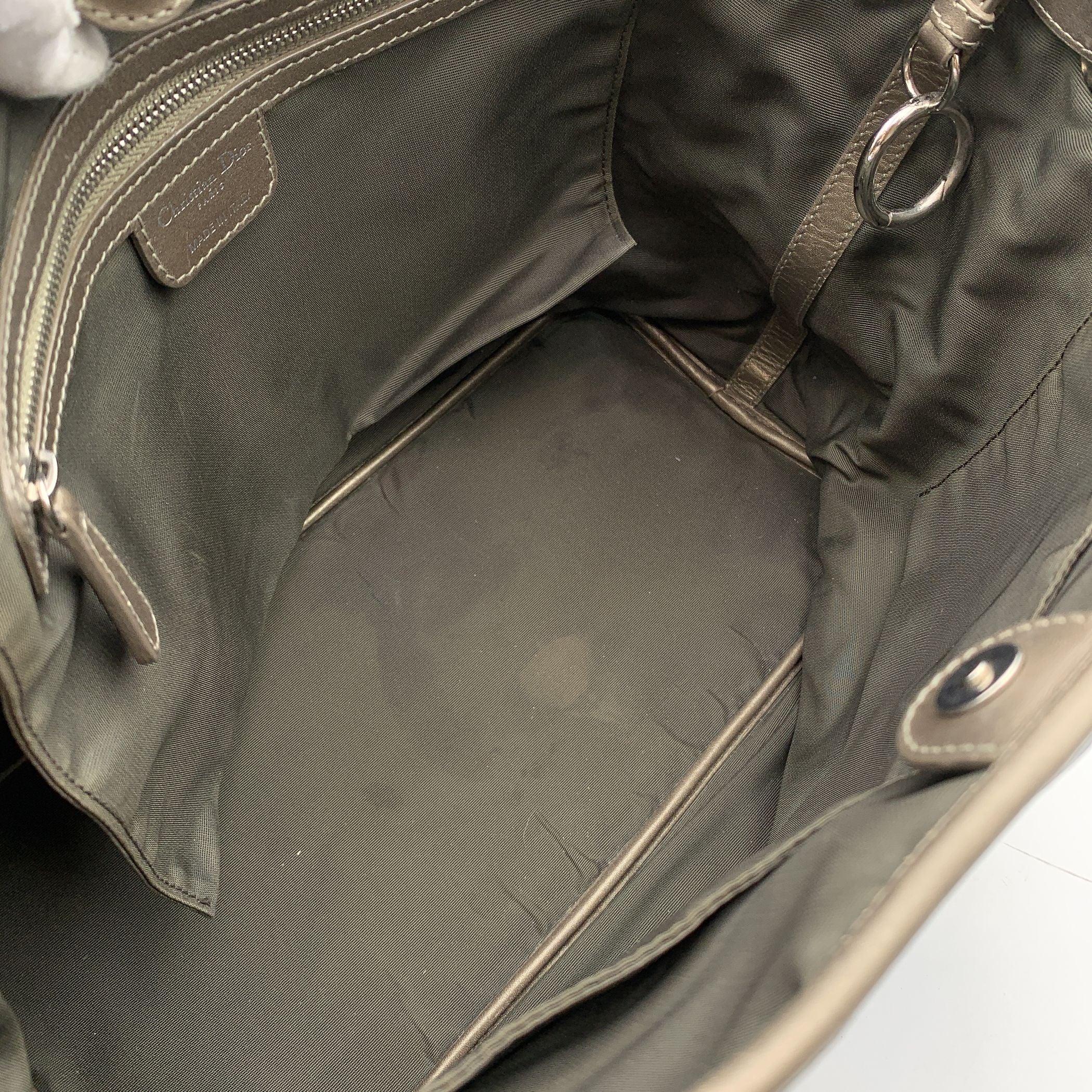 Christian Dior Metallic Grey Cannage Canvas Panarea Tote Bag For Sale 3