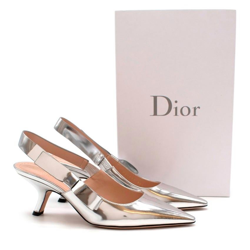 Christian Dior Metallic Leather Slingback Sandals 38.5 In Excellent Condition For Sale In London, GB