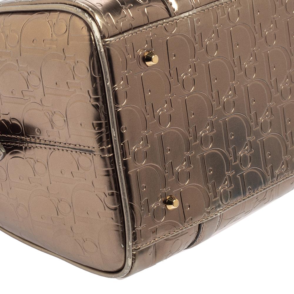 Christian Dior Metallic Oblique Embossed Leather Boston Bag 6