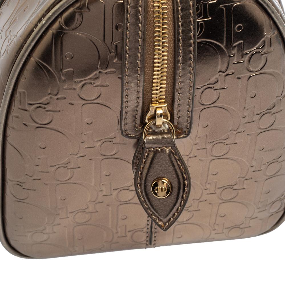 Christian Dior Metallic Oblique Embossed Leather Boston Bag 7