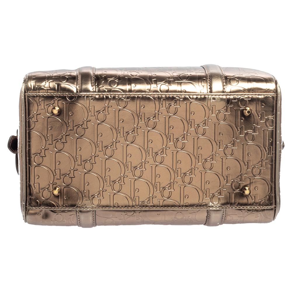 Christian Dior Metallic Oblique Embossed Leather Boston Bag 8