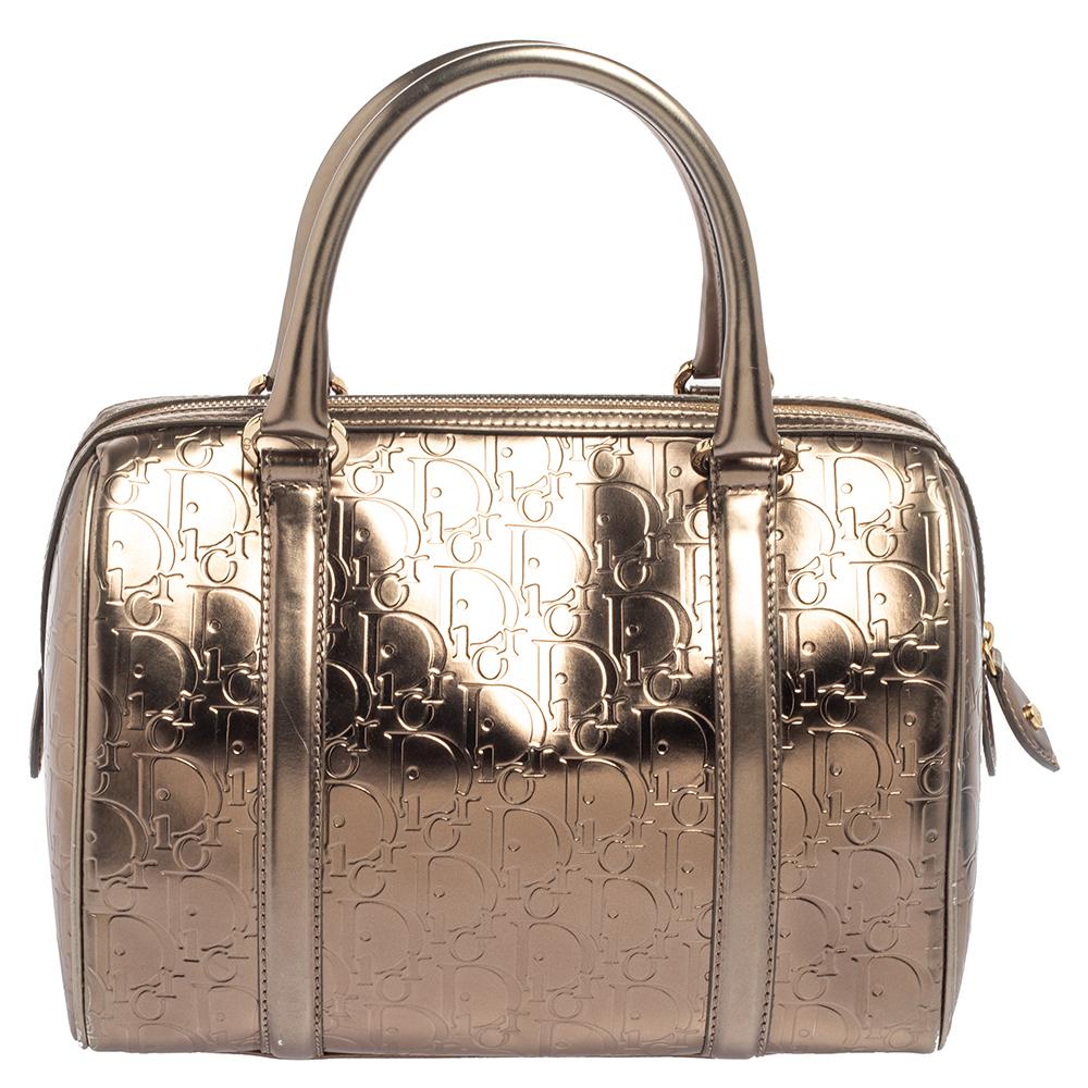 Christian Dior Metallic Oblique Embossed Leather Boston Bag 2