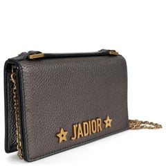 CHRISTIAN DIOR metallic pewter leather 2018 J'ADIOR HANDLE Clutch Bag