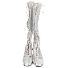 CHRISTIAN DIOR metallic silver 2018 NAUGHTILY-D FISHNET Boots Shoes 39