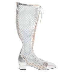 CHRISTIAN DIOR metallic silver 2018 NAUGHTILY-D FISHNET Boots Shoes 39