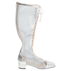 CHRISTIAN DIOR Metallic Silber 2018 NAUGHTILY-D FISHNET Stiefel Schuhe 39