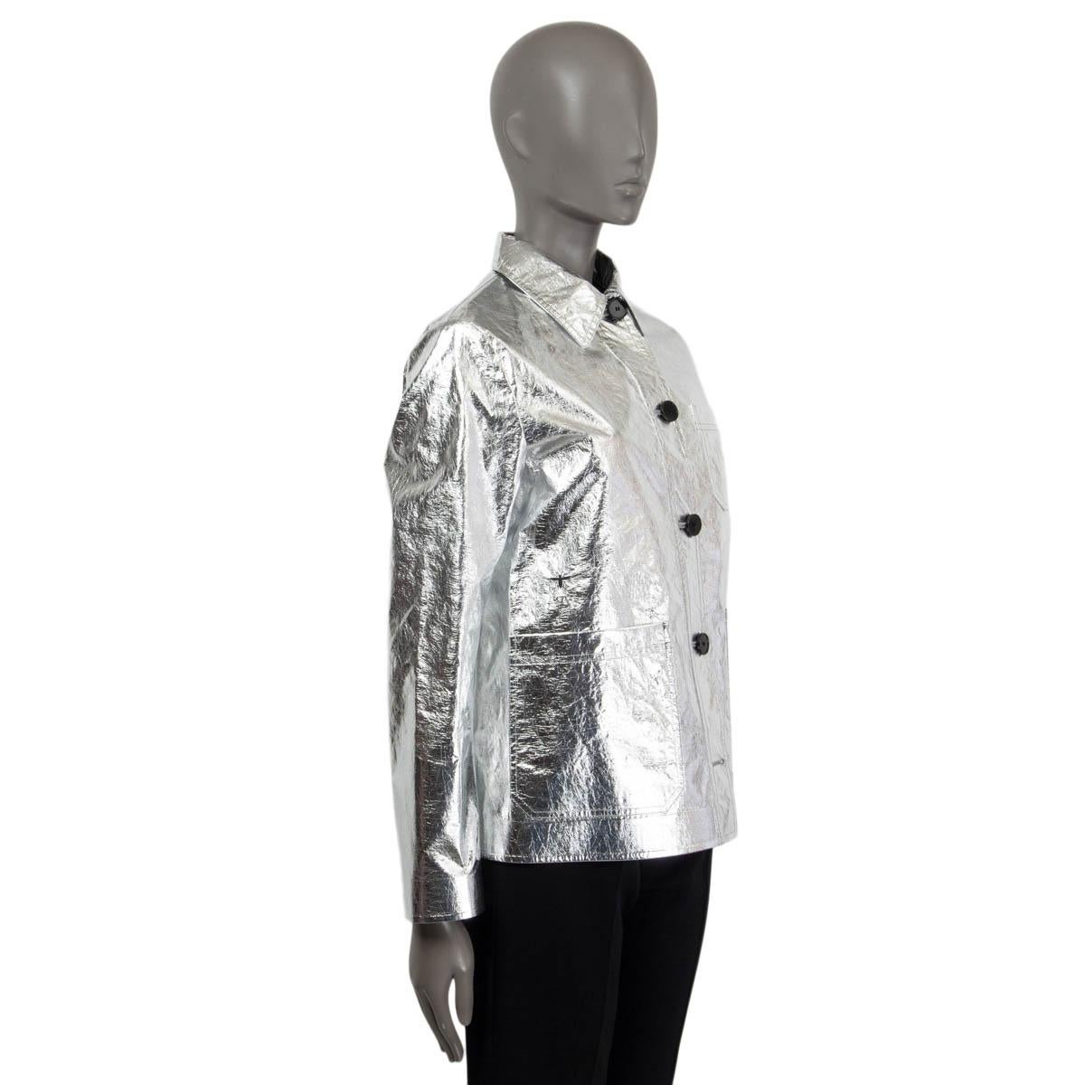 CHRISTIAN DIOR argenté 2021 CARO CRINKLED Jacket 38 S Pour femmes en vente