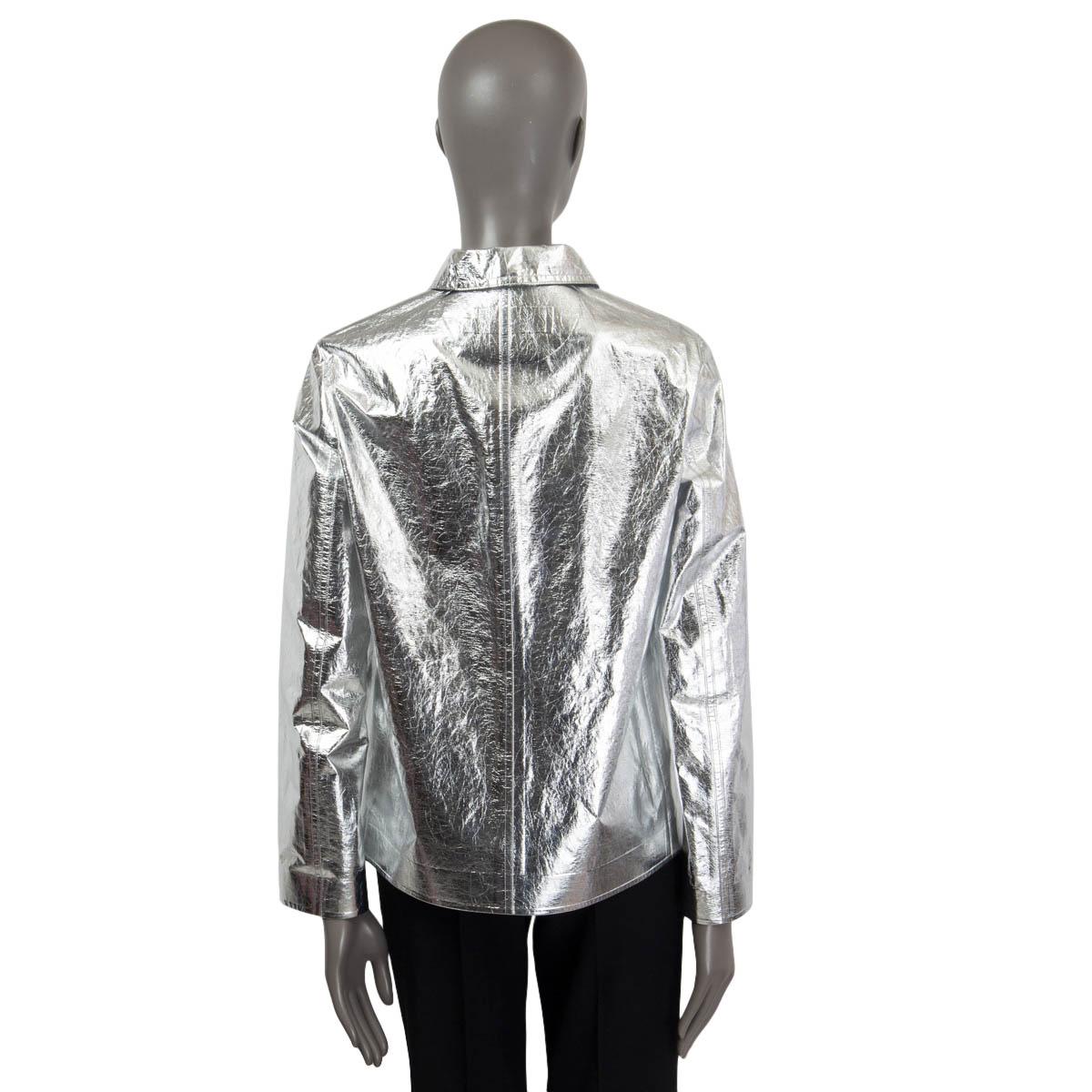 Silver CHRISTIAN DIOR metallic silver 2021 CARO CRINKLED Jacket 38 S For Sale
