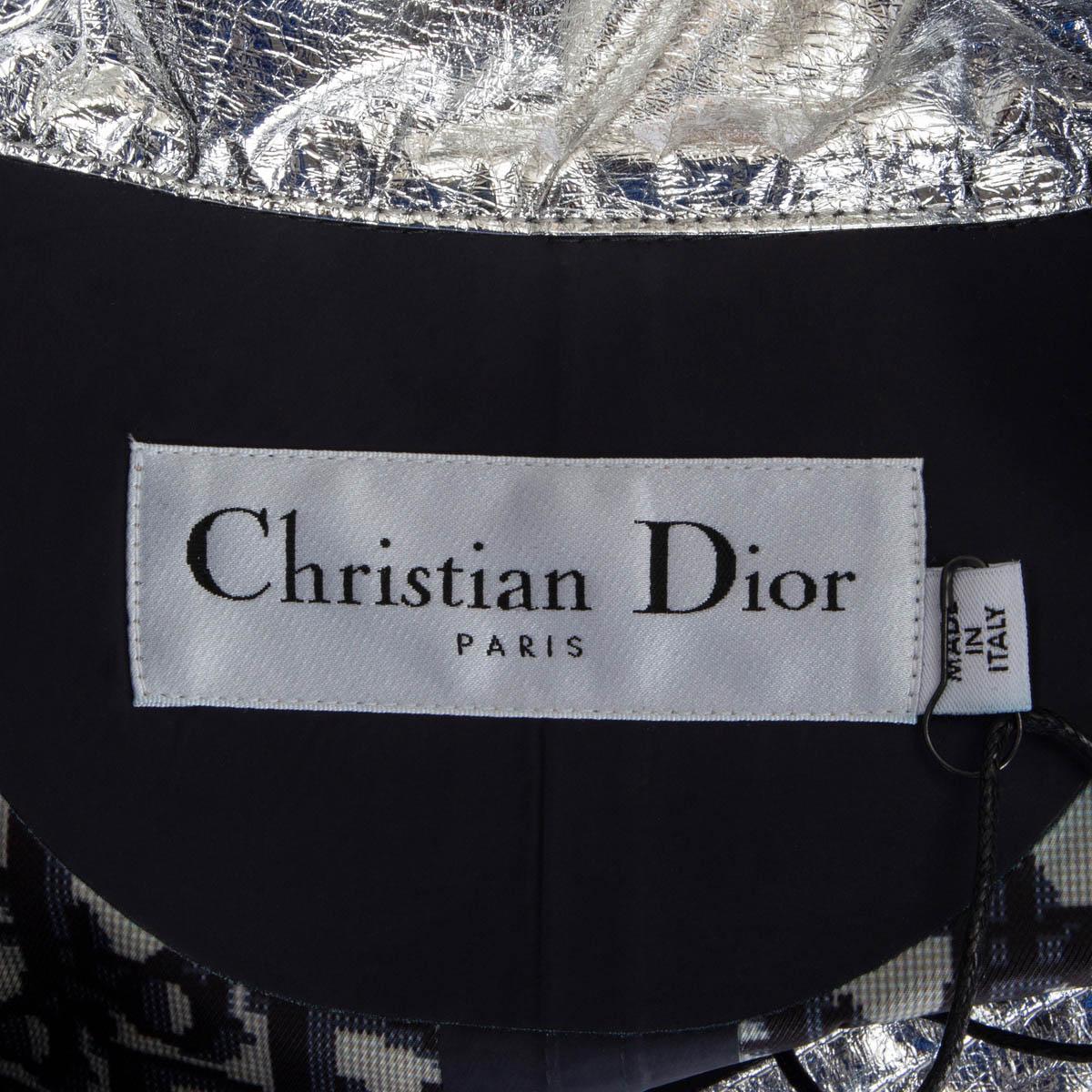 CHRISTIAN DIOR metallic silver 2021 CARO CRINKLED Jacket 38 S For Sale 2