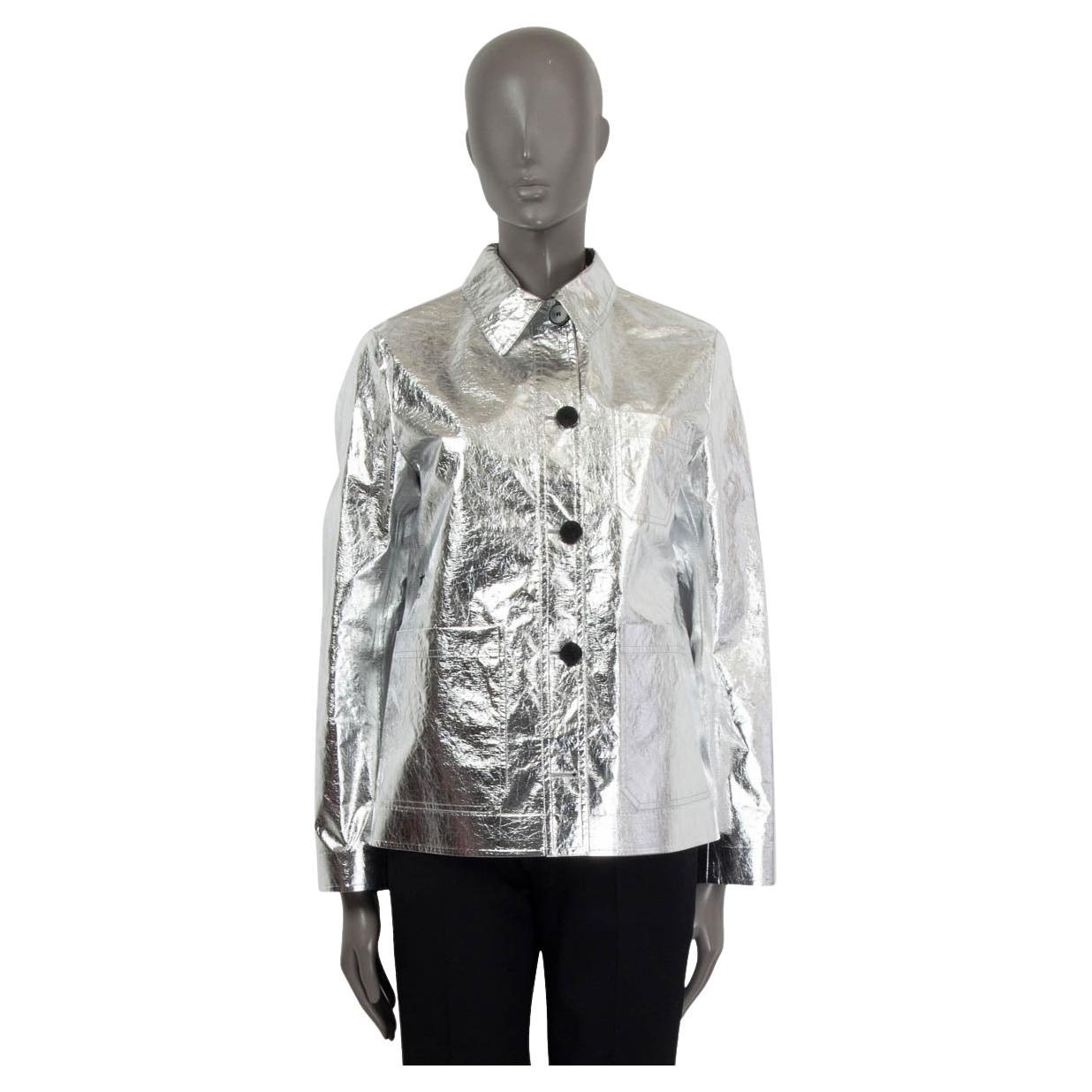 CHRISTIAN DIOR metallic silver 2021 CARO CRINKLED Jacket 38 S For Sale