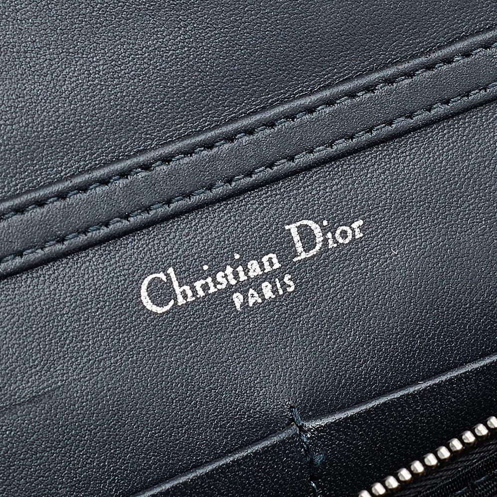 Christian Dior Metallic Silver Micro Cannage Leather Diorama Wallet on Chain 2