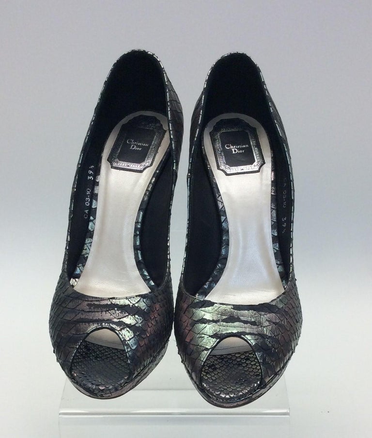 Christian Dior Metallic Snake Skin Peep Toe Heel For Sale at 1stDibs