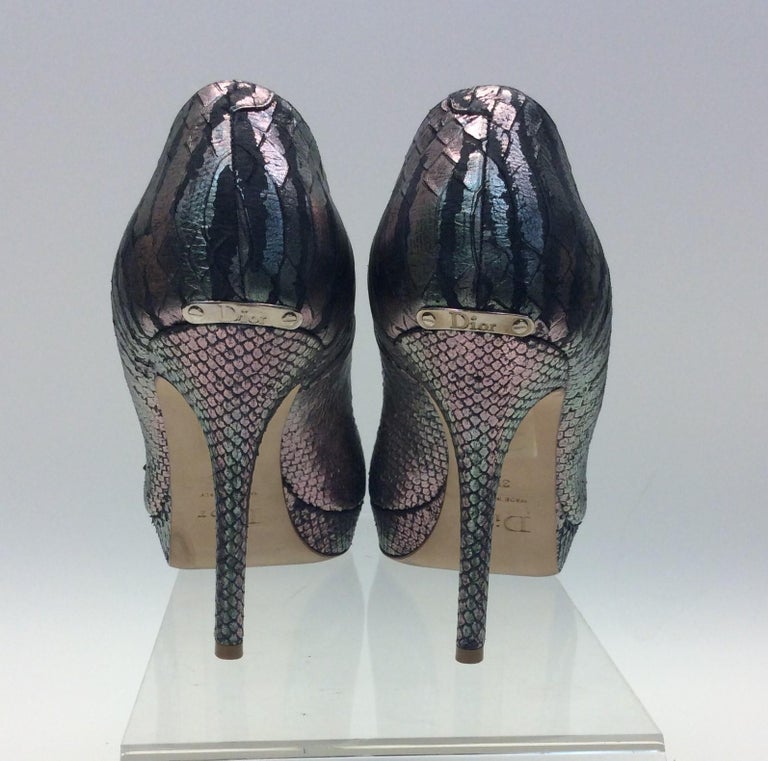 Christian Dior Metallic Snake Skin Peep Toe Heel For Sale at 1stDibs