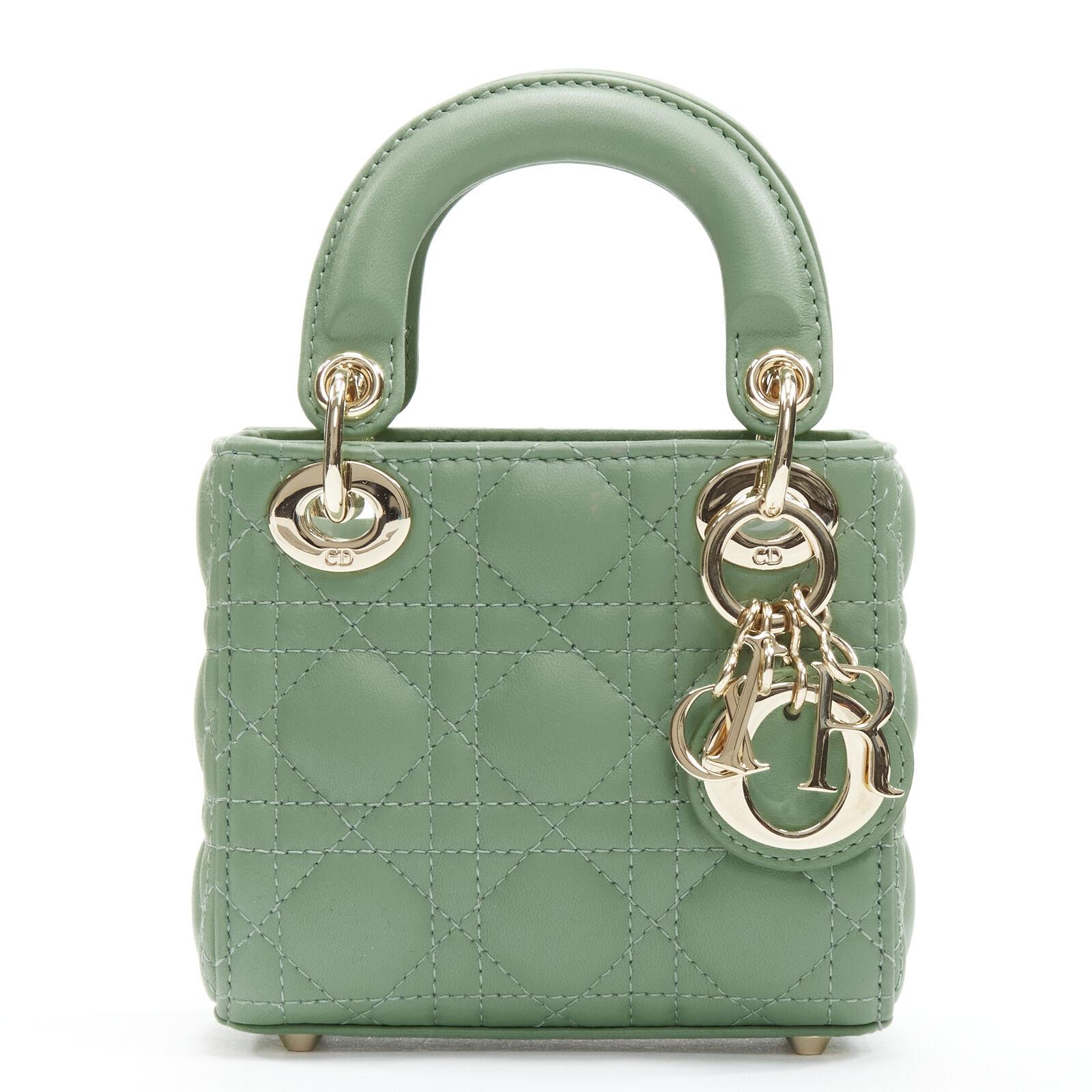 CHRISTIAN DIOR Micro Lady Dior green quilted Cannage lambskin CD charm mini bag