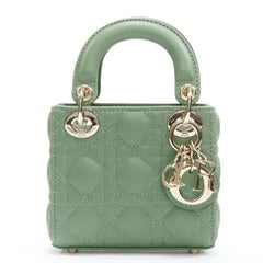 Used CHRISTIAN DIOR Micro Lady Dior green quilted Cannage lambskin CD charm mini bag